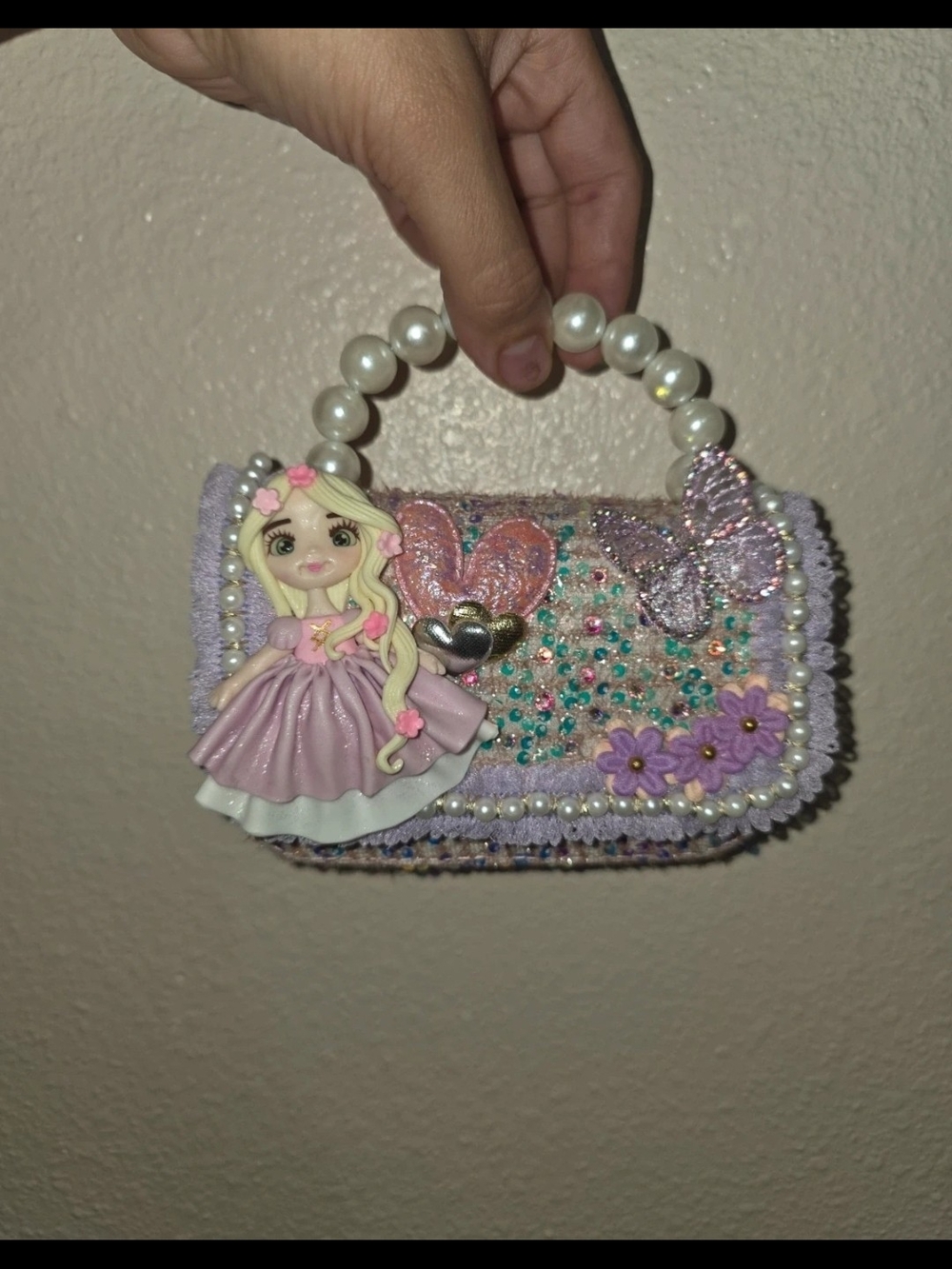 Girls' Pink Pearl-Handle Decorative Purse